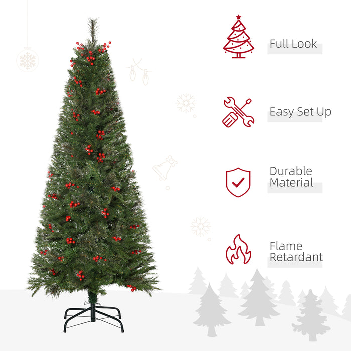 Slim Pencil Christmas Tree with Authentic-Look Branches and Red Berries - Easy Auto-Open Setup - Compact Holiday Decor for Small Spaces
