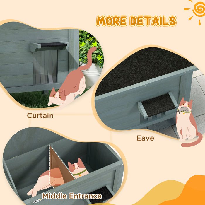 Insulated Wooden Feral Cat House - Removable Floor, Waterproof & Openable Roof, Charcoal Grey - Cozy Shelter for Outdoor Cats