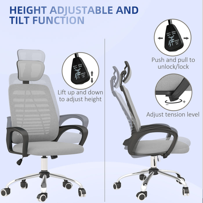 Ergonomic Mesh Office Chair with Adjustable Headrest and Armrests - Lumbar Support for Comfortable Work Seating - Ideal for Home and Office Use