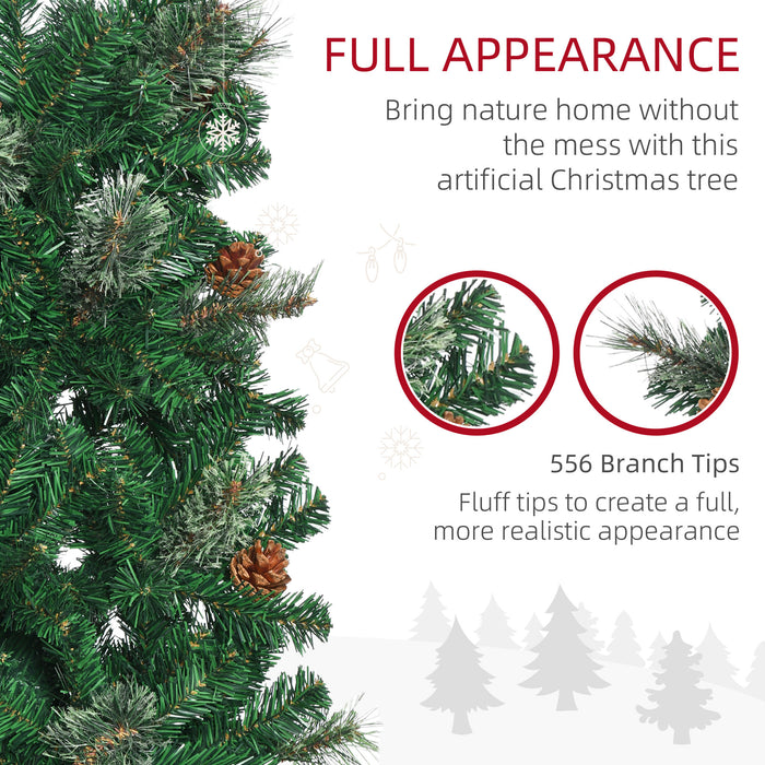 Slim Artificial Christmas Tree with Pine Cones - 6.5 Feet Tall with Realistic Branches and 556 Tips - Perfect for Xmas Holiday Decoration