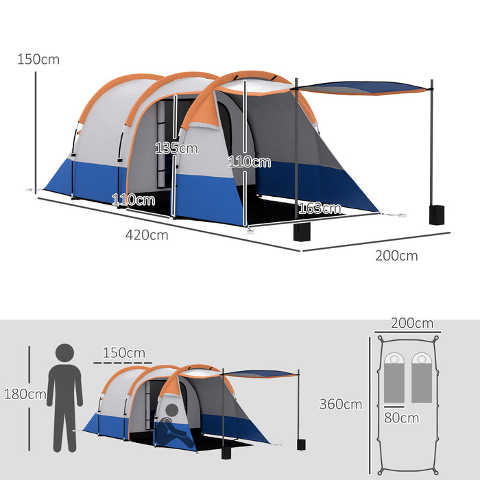 Large Tunnel Camping Tent with Bedroom & Living Space - 2000mm Waterproof & Portable Design for 2-3 People - Ideal for Family Camping and Outdoor Adventures