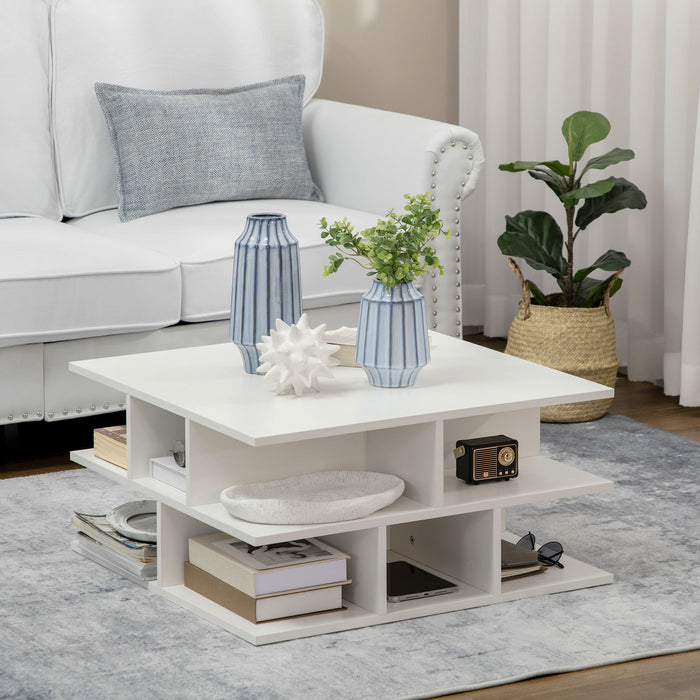 Modern White Square Coffee Table - Cocktail Centerpiece with Ample Storage, 70cm - Ideal for Living Room Organization and Style