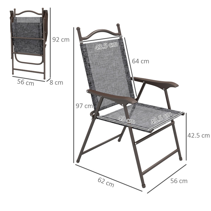 Folding Patio Camping Chair Duo - Comfortable Mesh Fabric Seating with Armrests - Versatile Outdoor Chairs for Adults and Lawn Enthusiasts