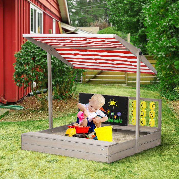 Kids Wooden Sandbox with Canopy and Seating - Perfect for Outdoor Garden Play Areas - Sun-Protected Sand Pit for Children