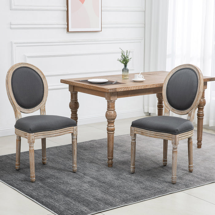 French-Style Dining Chairs - Set of 2 Armless Accent Chairs with Linen Upholstery and Supportive Backrest - Stylish Seating for Kitchen or Dining Room