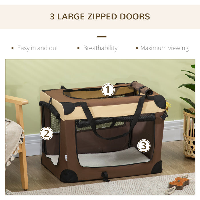 Foldable Pet Carrier with Soft Cushion - Spacious and Durable Travel Dog and Cat Bag, 50x70x51 cm, in Elegant Brown - Ideal for Small Pets Comfort and Transportation