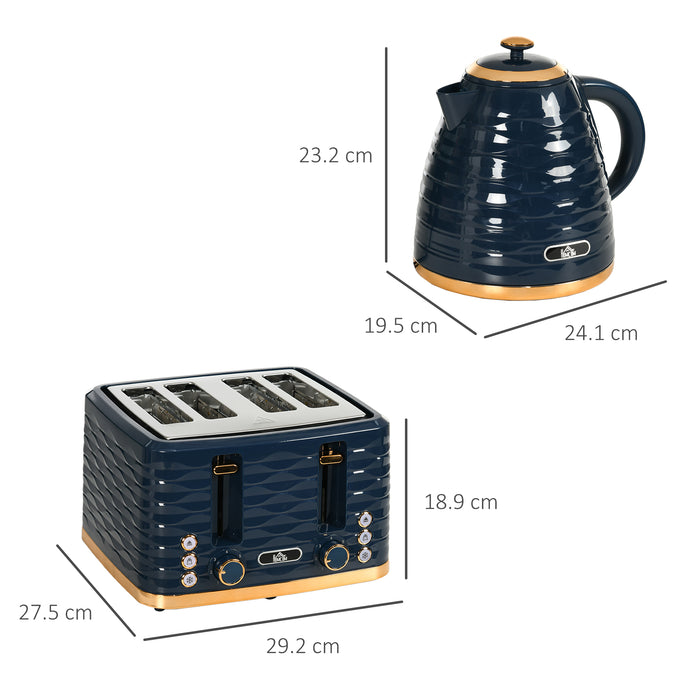 3000W 1.7L Fast-Heating Electric Kettle & Efficient 4-Slice Toaster - Complete Breakfast Station with Variable Browning Settings and Removable Crumb Tray, Blue - Ideal for Busy Families and Morning Convenience