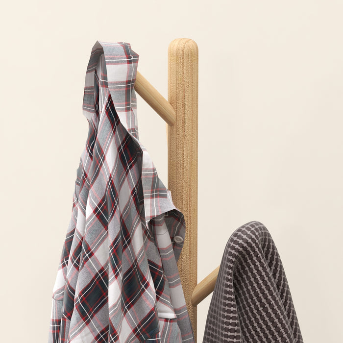 Wooden Coat Stand with 8 Hooks - Elegant Natural Finish - Perfect for Home or Office Organization