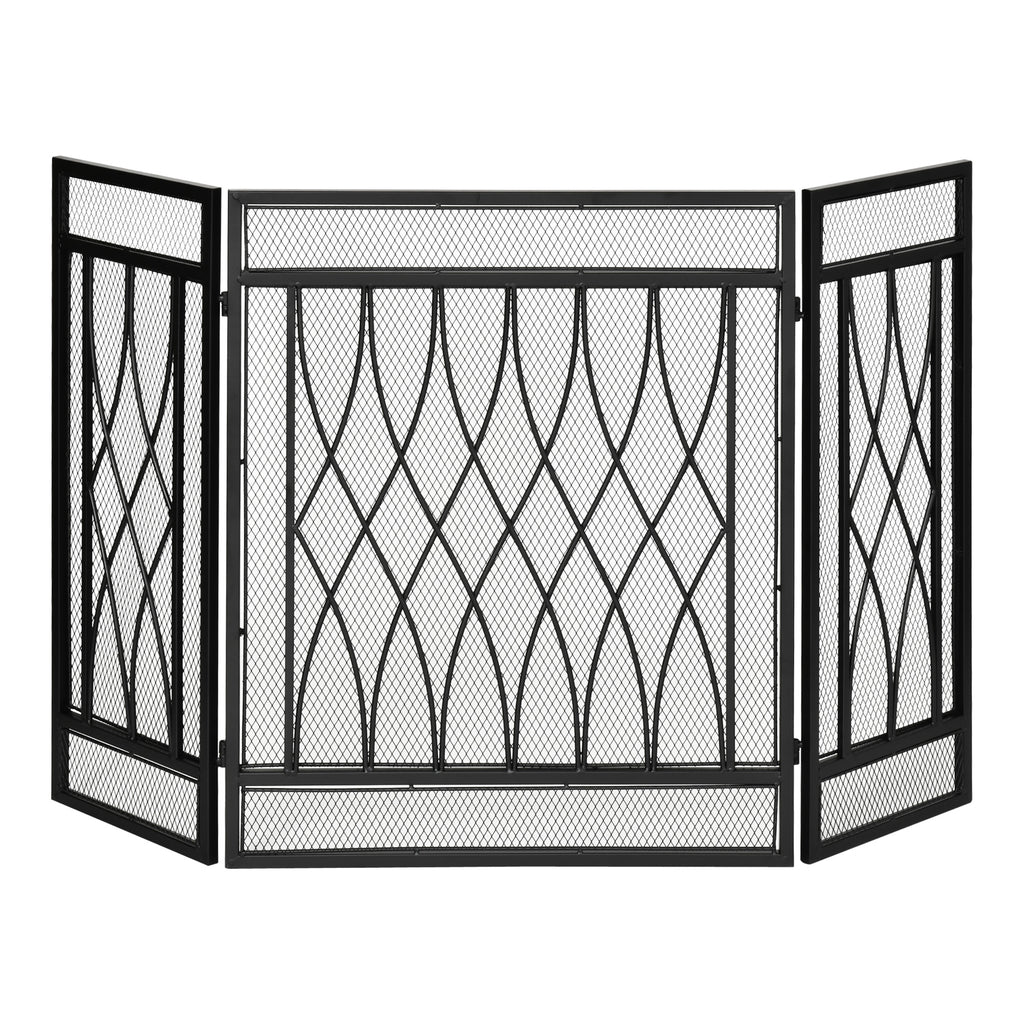 Metal Mesh Fire Spark Guard - 3-Panel Folding Fireplace Screen, 126x3x80cm in Black - Safety Accessory for Home & Hearth