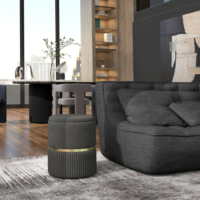Velvet Upholstered Round Ottoman - Plush Footstool with Hidden Storage & Padded Seating - Ideal for Living Room Organization and Comfort