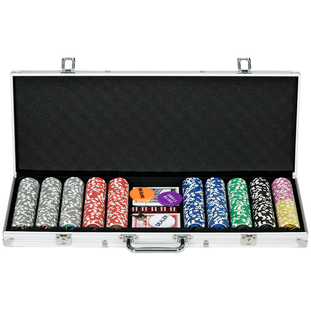 Complete Poker Chip Bundle - 500-Piece Set with Playing Mat, Dual Card Decks, Dealer Button & 5 Dice - Ideal for Casino Nights & Family Game Gatherings