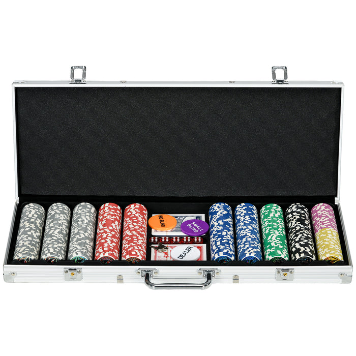Complete Poker Chip Bundle - 500-Piece Set with Playing Mat, Dual Card Decks, Dealer Button & 5 Dice - Ideal for Casino Nights & Family Game Gatherings