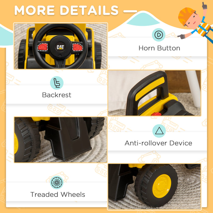CAT Licensed Toddler Excavator Ride-On - Manual Bucket & Horn, Under-Seat Storage - Foot-to-Floor Construction Digger for Kids