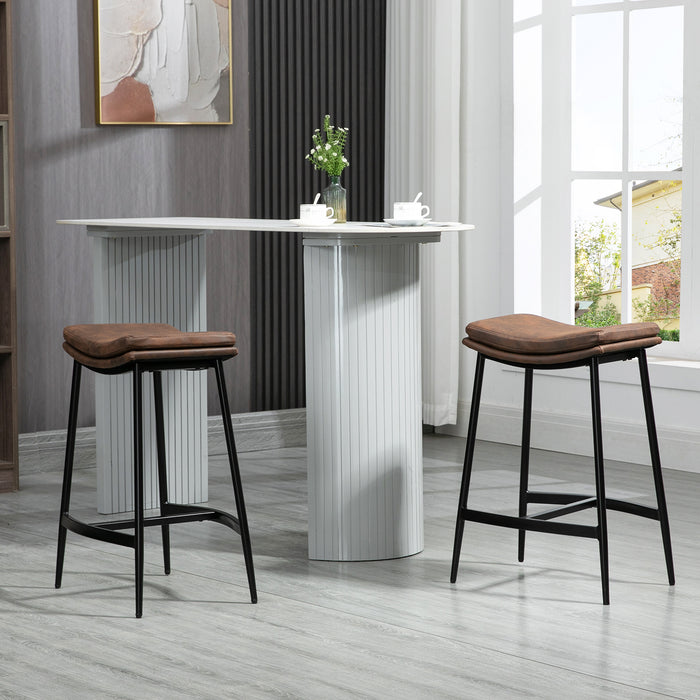 Industrial Style Bar Chairs - Set of 2 Microfibre Upholstered Stools with Curved Seats and Steel Frame - Perfect for Breakfast Bars and Kitchen Islands