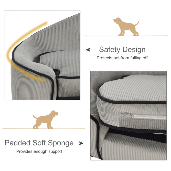 Pet Sofa Dog Bed with Removable Cushion - Comfy Cat & Kitten Lounger with Soft Sponge Filling, Grey - Ideal Furniture for Pet Rest & Relaxation, 66.5x45x35.5cm