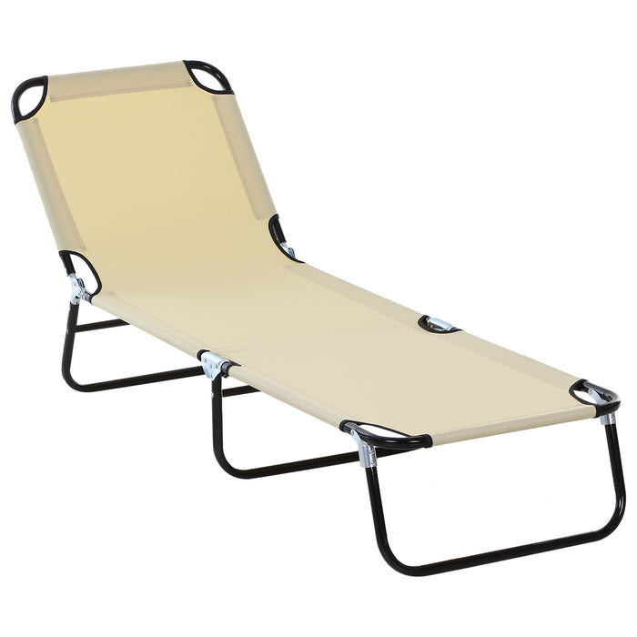 Lightweight Folding Sun Lounger - 5-Position Adjustable Backrest & Sturdy Frame - Ideal for Poolside & Beach Relaxation, Beige