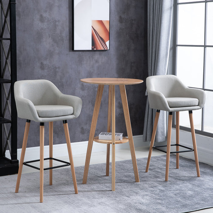 Modern Upholstered Beige Bar Stools - Set of 2 Chairs with Solid Wood Legs and Metal Frame - Elegant Seating for Dining Room or Kitchen