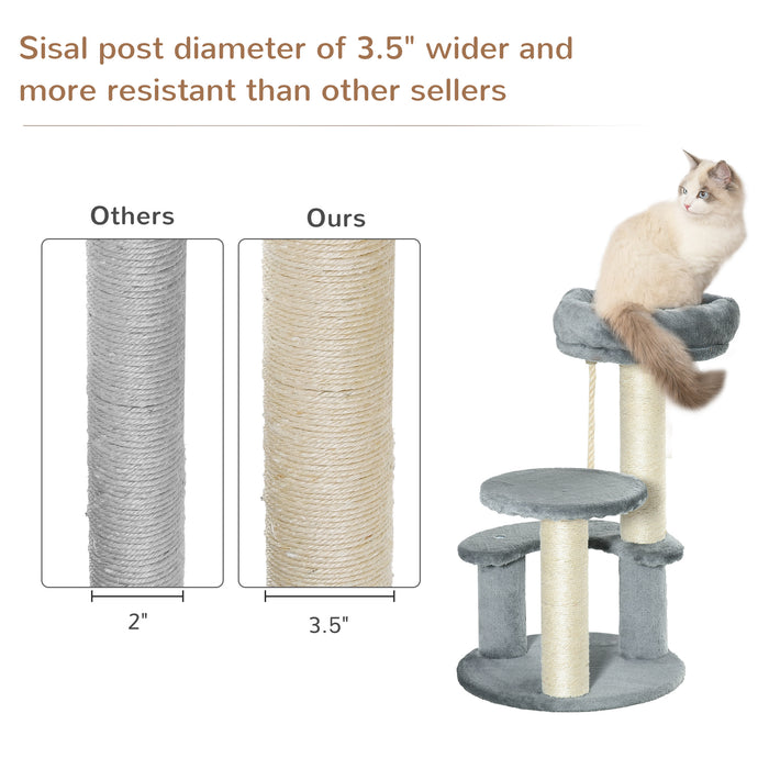 Kitty Scratcher 65cm Cat Tree - Activity Center with Scratching Post, Playhouse & 2 Perches - Ideal for Cats Exercise and Rest with Hanging Sisal Rope, Grey