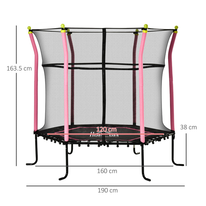 63-Inch Pink Kids Trampoline with Safety Enclosure Net - Mini Indoor/Outdoor Bouncer for Children - Ideal for Toddlers & Kids Aged 3-10 Years
