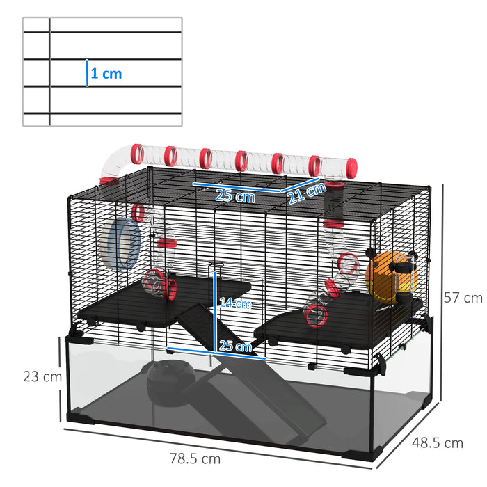 Gerbil & Dwarf Hamster Habitat - Deep Glass Base, Tunnel Tunnels, Ramps, Cozy Hut, and Exercise Wheel - Ideal for Small Rodent Pets, 78.5x48.5x57cm