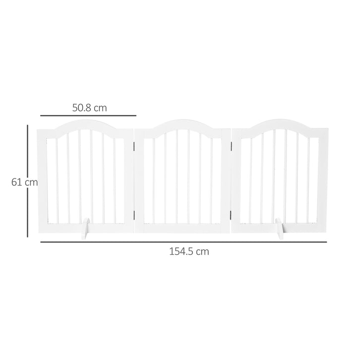 Foldable Wooden Dog Gate with Support Feet - Small Sized Stepover Pet Barrier Panel - Freestanding Safety Solution for House Doorways and Stairs, White