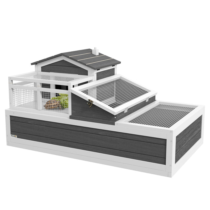 Tortoise Mansion Habitat with Balcony - 2-Story Wooden Enclosure with Ladder & Tray, Openable Roof Feature - Ideal Home for Pet Tortoises and Small Reptiles