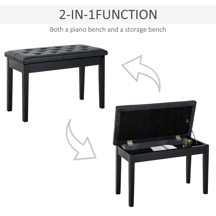 Deluxe PU Leather Piano Bench - Elegant Black Upholstered Makeup Stool with Storage Compartment - Perfect for Musicians and Vanity Tables