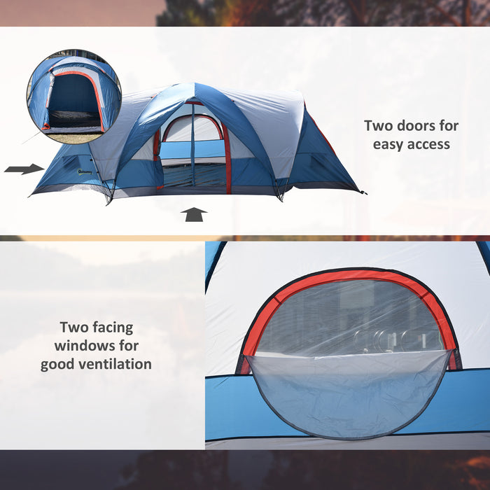 Dome Camping Tent for 3-4 Persons - 2-Room Structure with Dual Entrances, UV-Resistant and Portable - Ideal for Fishing & Hiking Adventures, Blue