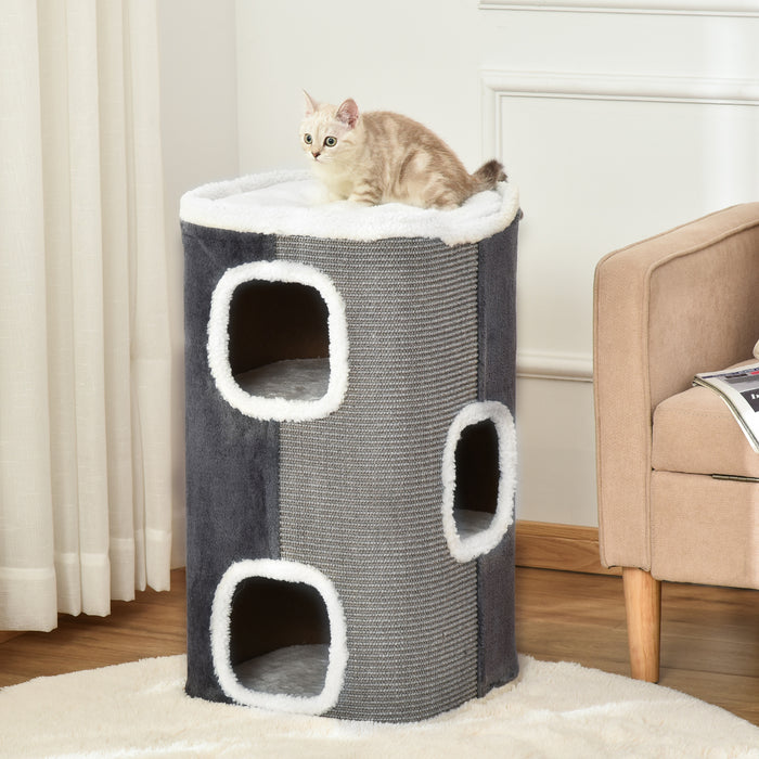 Sisal Cat Play Barrel - Soft Plush & Cozy Lamb Fleece in Grey - Ideal for Scratching, Climbing & Lounging Pets