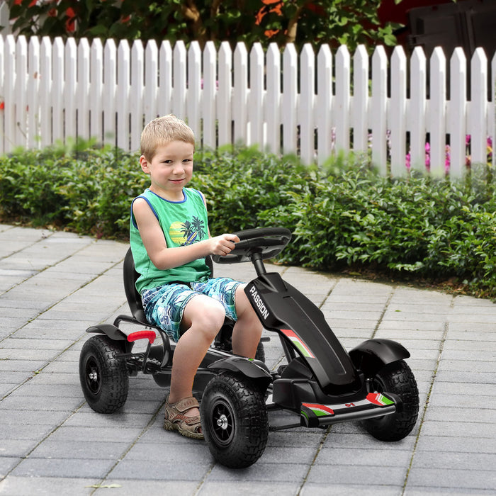 Adjustable Metal Pedal Go-Kart for Kids - Durable Construction with Inflatable Tires, Black - Fun Outdoor Racing Adventure for Young Drivers