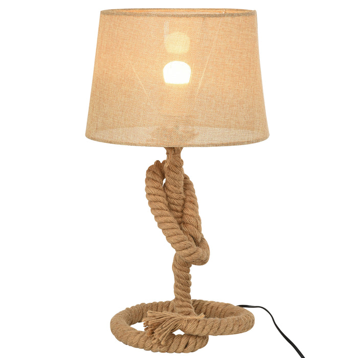 Nautical Rope-Base Table Lamp with Beige Fabric Shade - Metal Frame & Convenient Power Switch - Elegant Lighting Accent for Bedroom, Living Room, or Study