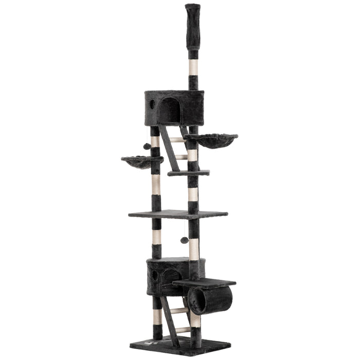 Floor-to-Ceiling Adjustable Cat Tower - 240-260cm Tall, Indoor Cat Climbing Furniture in Dark Grey - Space-Saving & Entertainment for Cats