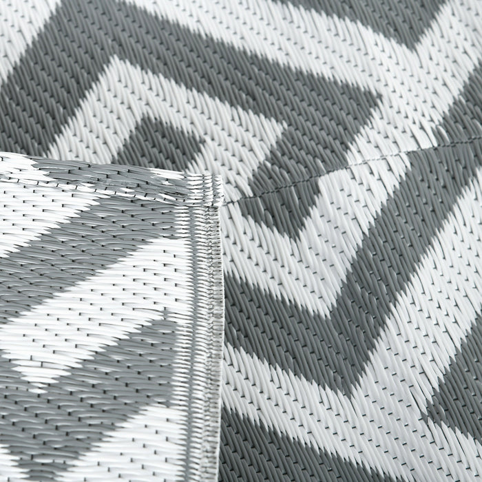 Reversible Outdoor Plastic Straw Rug - 152x243cm Lightweight Patio & Camping Mat, Light Grey - Ideal for RV Trips, Garden, and Indoor Picnics