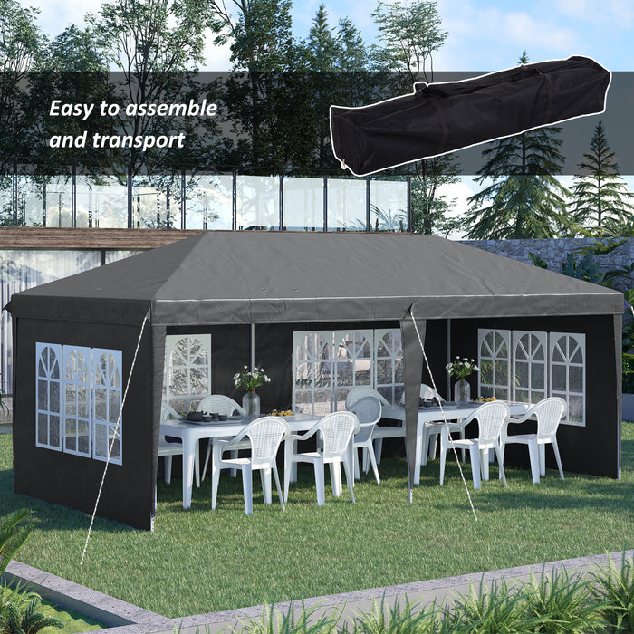 Pop-Up Gazebo 3x6m with Adjustable Height - Marquee Party Tent with Sidewalls & Storage Bag, Grey - Ideal Outdoor Shelter for Events & Gatherings