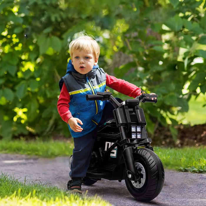 Kids' Electric Motorcycle with Sound Effects - Interactive Toy Ride-on with Siren, Horn, Headlights & Music, Stabilizing Training Wheels - Ideal for 3-5 Year Old Toddlers, Black