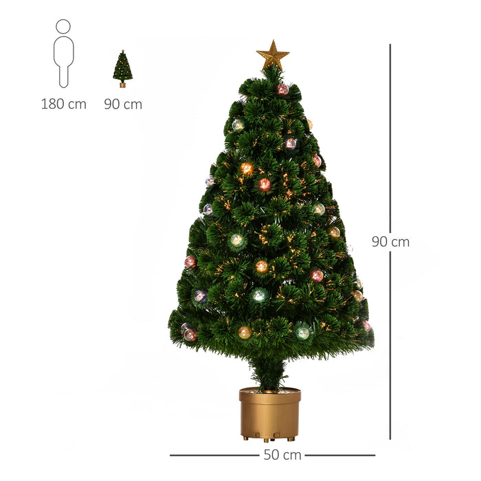 3FT Prelit Fiber Optic Artificial Christmas Tree - Gold Stand, Indoor Holiday Home Xmas Decor, Green - Ideal for Festive Space-Saving Display