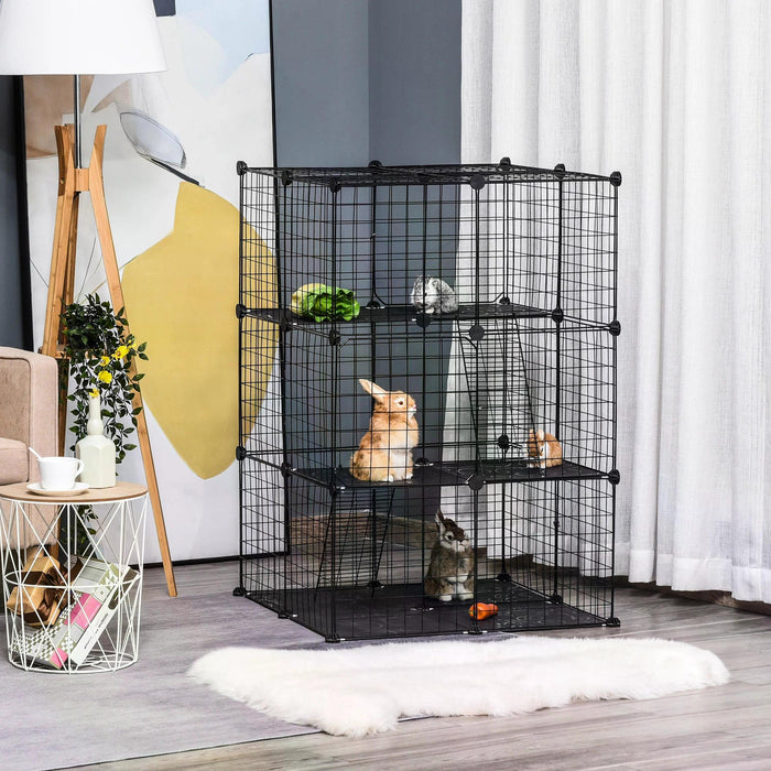 PawHut 39-Panel Metal Wire Small Pet Playpen - DIY Enclosure with 3 Access Doors and 2 Ramps - Ideal for Kitten, Bunny, Chinchilla, and Mink Safety