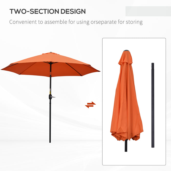 2.6M Patio Parasol Sun Umbrella - Tilt Shade Shelter, Crank Opening, 8-Rib Aluminum Frame, Orange - Ideal for Outdoor Comfort and UV Protection