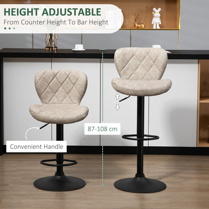 Adjustable Swivel Barstools Set of 2 - Height-Friendly, Footrest, Steel Frame, Diamond Pattern PU, Light Grey - Ideal for Kitchen Counter Seating