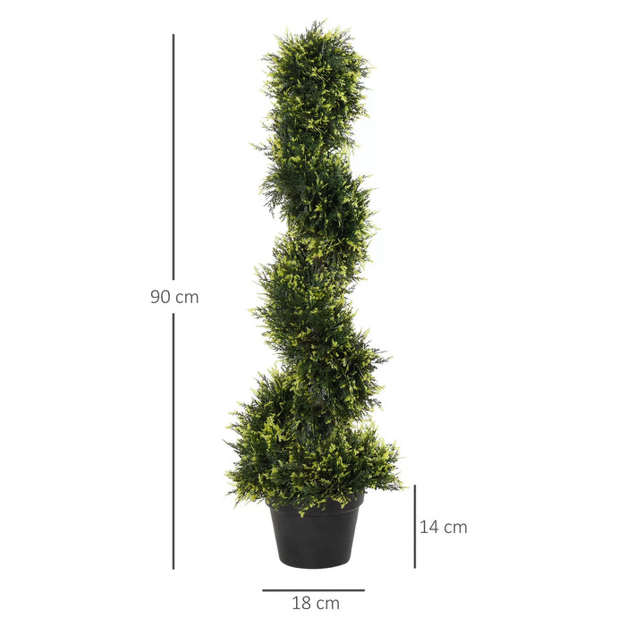 Artificial Spiral Topiary Trees 90cm - Set of 2 Lifelike Faux Greenery with Pots for Indoor/Outdoor Decor - Perfect for Home, Office, and Garden Enhancements