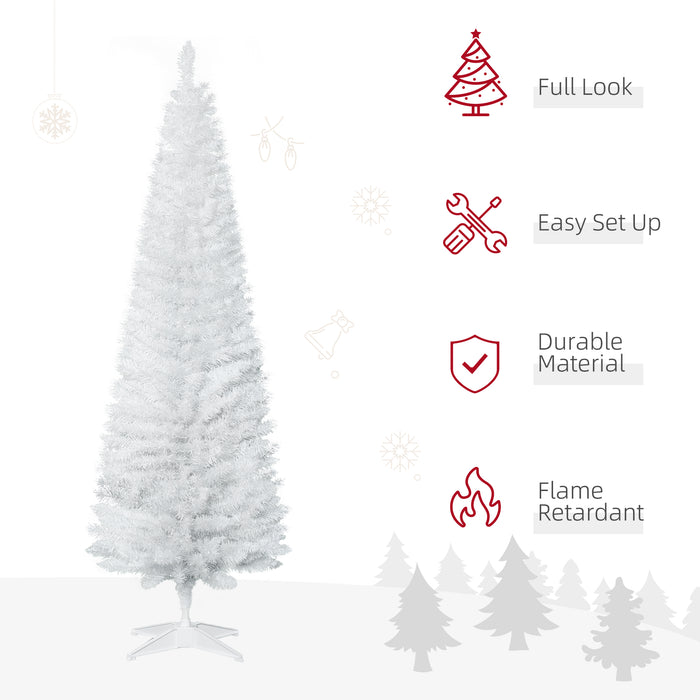 6ft Pencil Slim Artificial Pine Christmas Tree - 390 Branch Tips with Sturdy Stand for Holiday Decor - Ideal for Small Spaces and Xmas Celebration