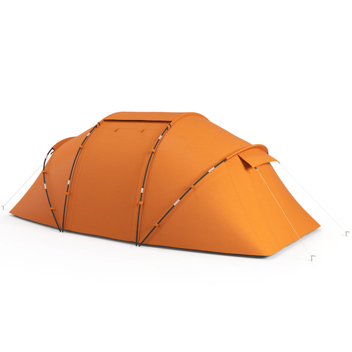 4-6 Person Double Bedroom Tunnel Tent - Outdoor Camping Sun Shelter with UV Protection, Orange - Ideal for Family or Group Hiking Adventures