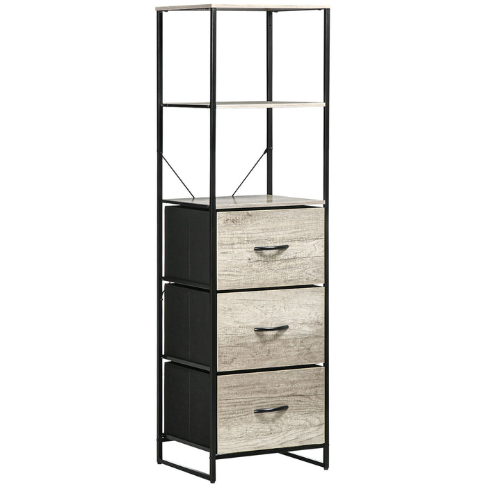 Heavy-Duty Storage Organizer - Industrial Cabinet with Open Shelves & Foldable Fabric Drawers - Ideal for Living Room, Study, Bedroom Storage Solutions