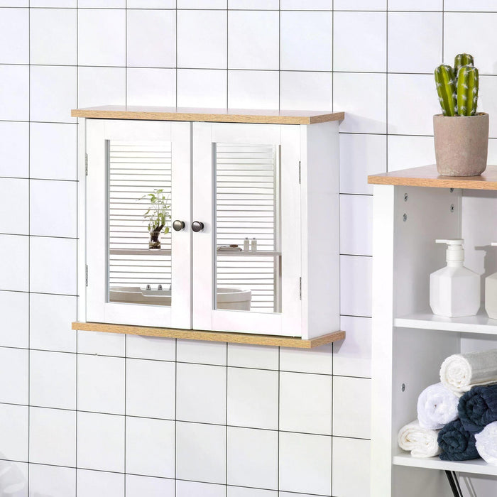 Wall-Mounted Bathroom Mirror Cabinet with Double Doors - Adjustable Shelf Storage Cupboard - Space-Saving Organizer for Restroom Essentials