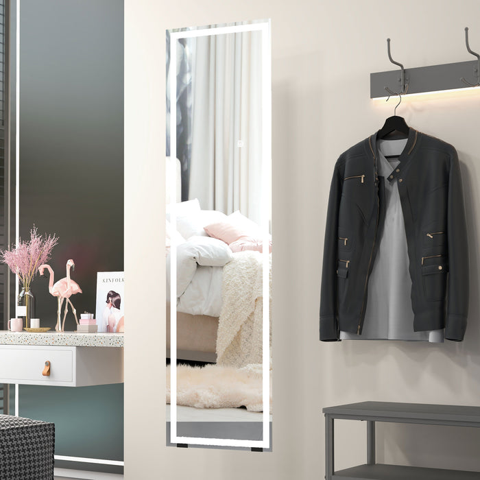 LED-Lit Standing Dressing Mirror - Bedroom Wall Mirror with Dimmable 3-Color Lighting, White - Ideal for Makeup and Room Ambiance