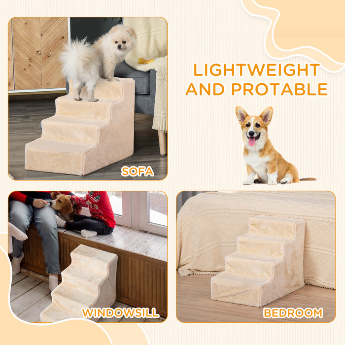 4-Step Pet Stairs - Washable Plush Cover, Durable Access to High Beds and Sofas - Ideal for Small Dogs and Cats