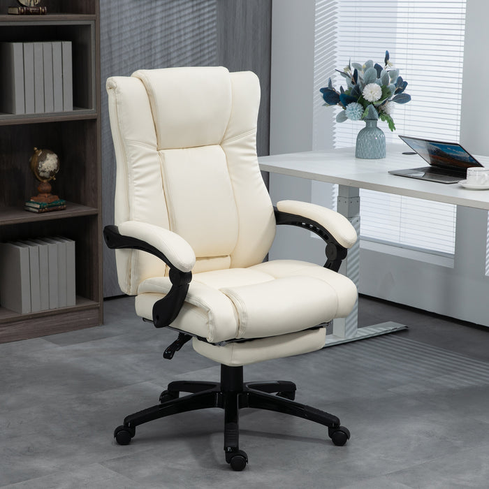 Ergonomic PU Leather Swivel Desk Chair with Extendable Footrest - Comfortable Adjustable Height Office Chair with Wheels - Ideal for Home Office and Long Working Hours