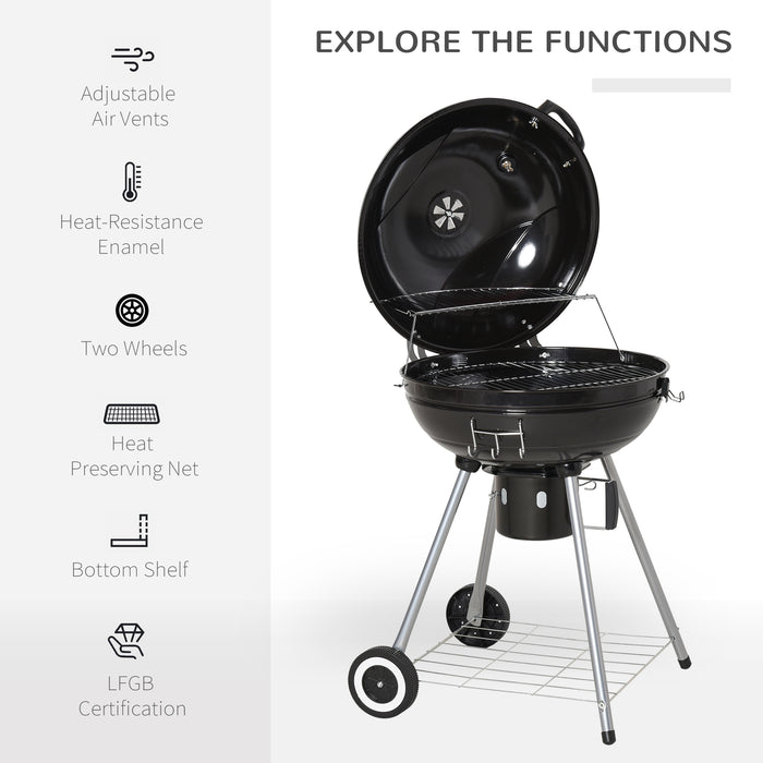 Portable Charcoal BBQ Grill - Outdoor Kettle Barbecue with Wheels for Picnics, Parties, Camping - Ideal for Travel & On-the-Go Cookouts