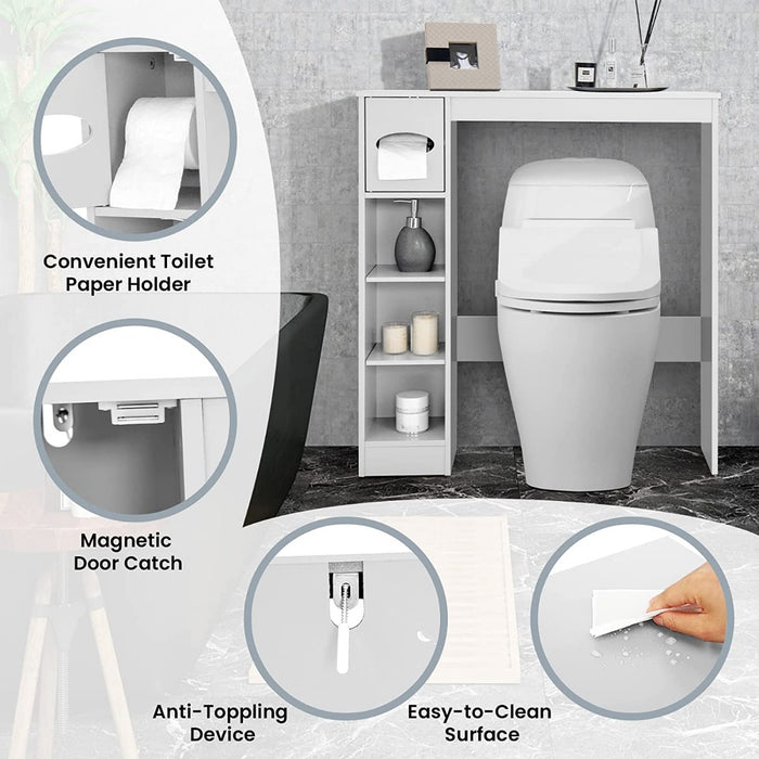 Grey Bathroom Space Saver - Freestanding Storage Unit with Toilet Paper Holder - Ideal for Optimizing Bathroom Space