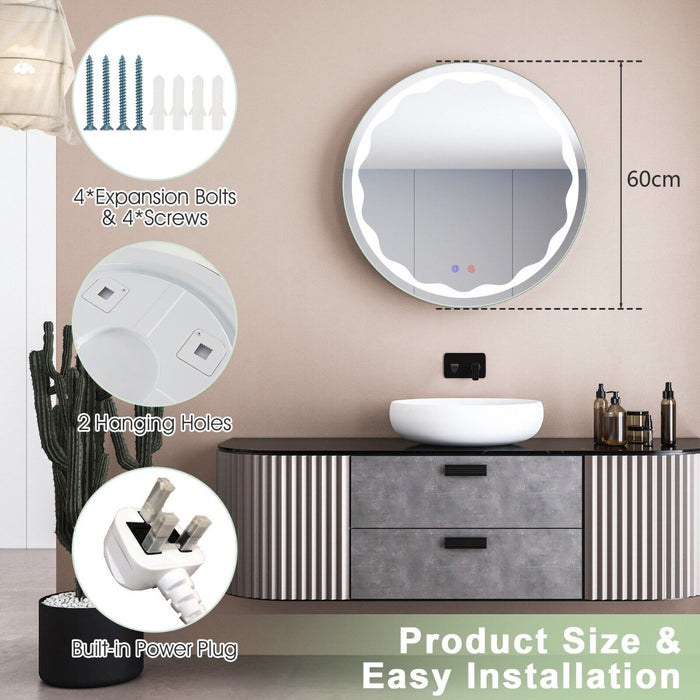 LED Lighted Bathroom Mirror - Round, Wall-Mounted, Touch Switch Features - Ideal for Modern, Bright, and Convenient Bathing Spaces